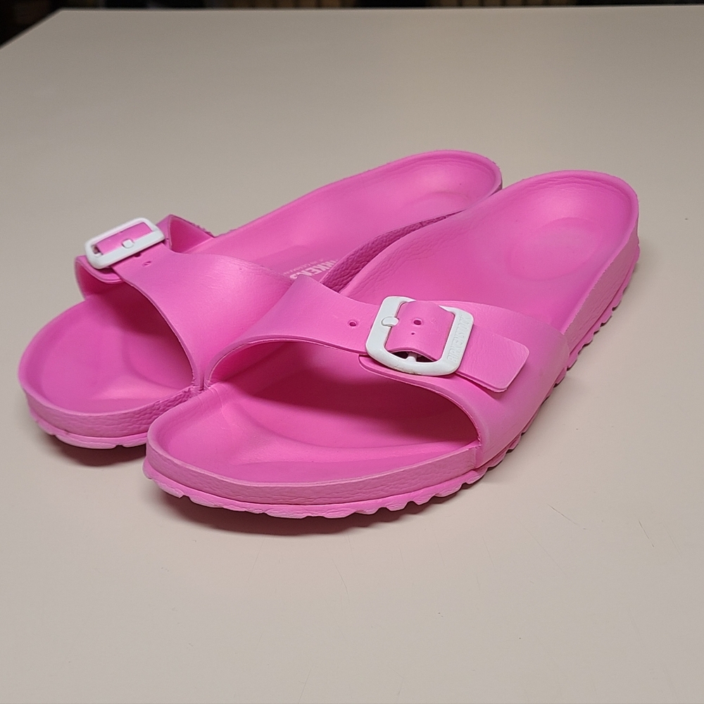 Birkenstock Pink EVA Madrid Slide Sandals with White Buckles